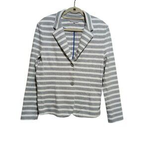 Gap Women's XL Tall‎ Gray Striped Knit Blazer One Button Career Casual